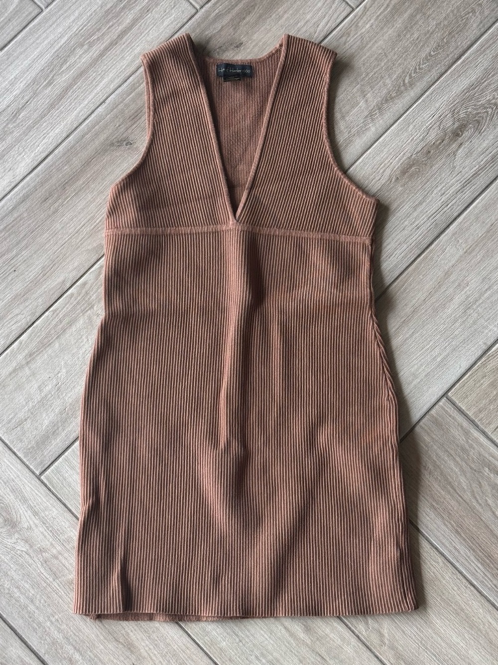 House of Harlow 1960 Ribbed V-Neck Mini Dress in Brown